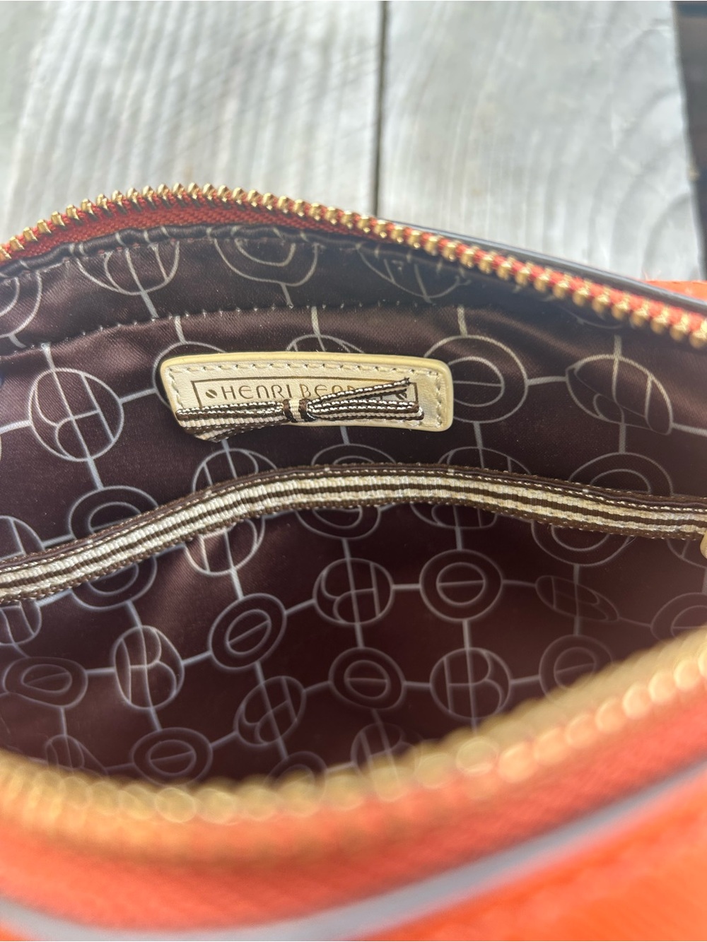 Henri Bendel Orange Saffiano Leather Crossbody Camera Bag Gold Hardware Rare - Picture 4 of 6